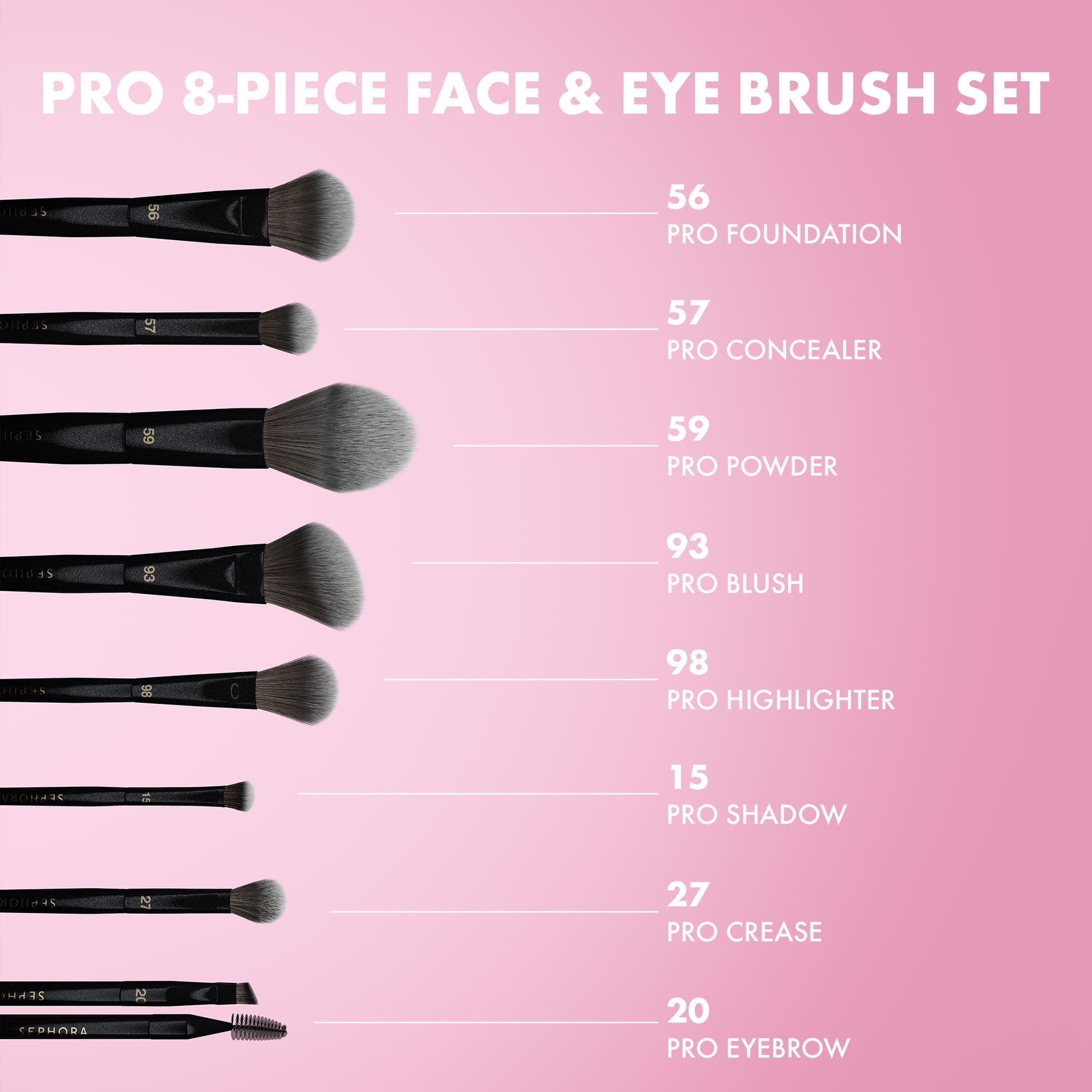 PRO 8-PIECE BRUSH SET-25 XMS (SET DE 8 BROCHAS PROFESIONALES PARA ROSTRO Y OJOS)